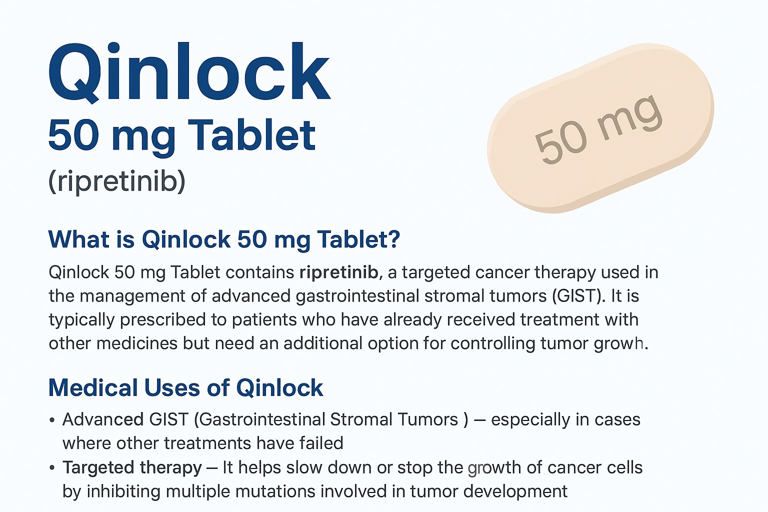 Qinlock 50 mg Tablet – Uses, Dosage, Side Effects & Safety