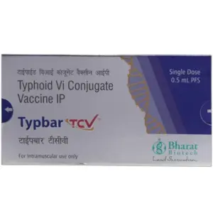 Typbar TCV (Typhoid Conjugate Vaccine) by Bharat Biotech. Safe for infants and travelers. Available for secure cold-chain shipping to the USA, UK, and UAE