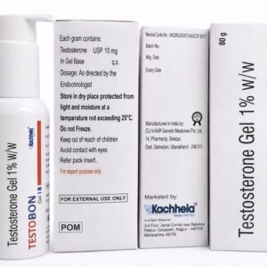 Testoboon Gel 1% (Testosterone) 80gm tube for topical hormone replacement therapy. Available for shipping to USA, UK, and UAE