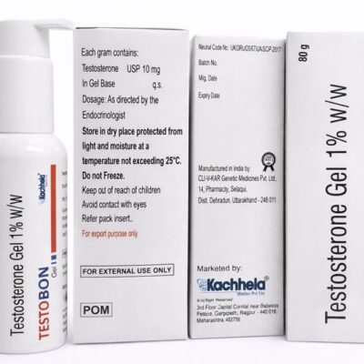 Testoboon Gel 1% (Testosterone) 80gm tube for topical hormone replacement therapy. Available for shipping to USA, UK, and UAE
