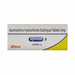 Apotab 3 mg (Apomorphine) sublingual tablet for high-strength ED and Parkinson's support. Available for shipping to USA, UK, and UAE