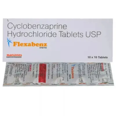 Flexabenz 5 mg (Cyclobenzaprine) tablets for relief of acute muscle spasms. Available for shipping to USA, UK, and UAE