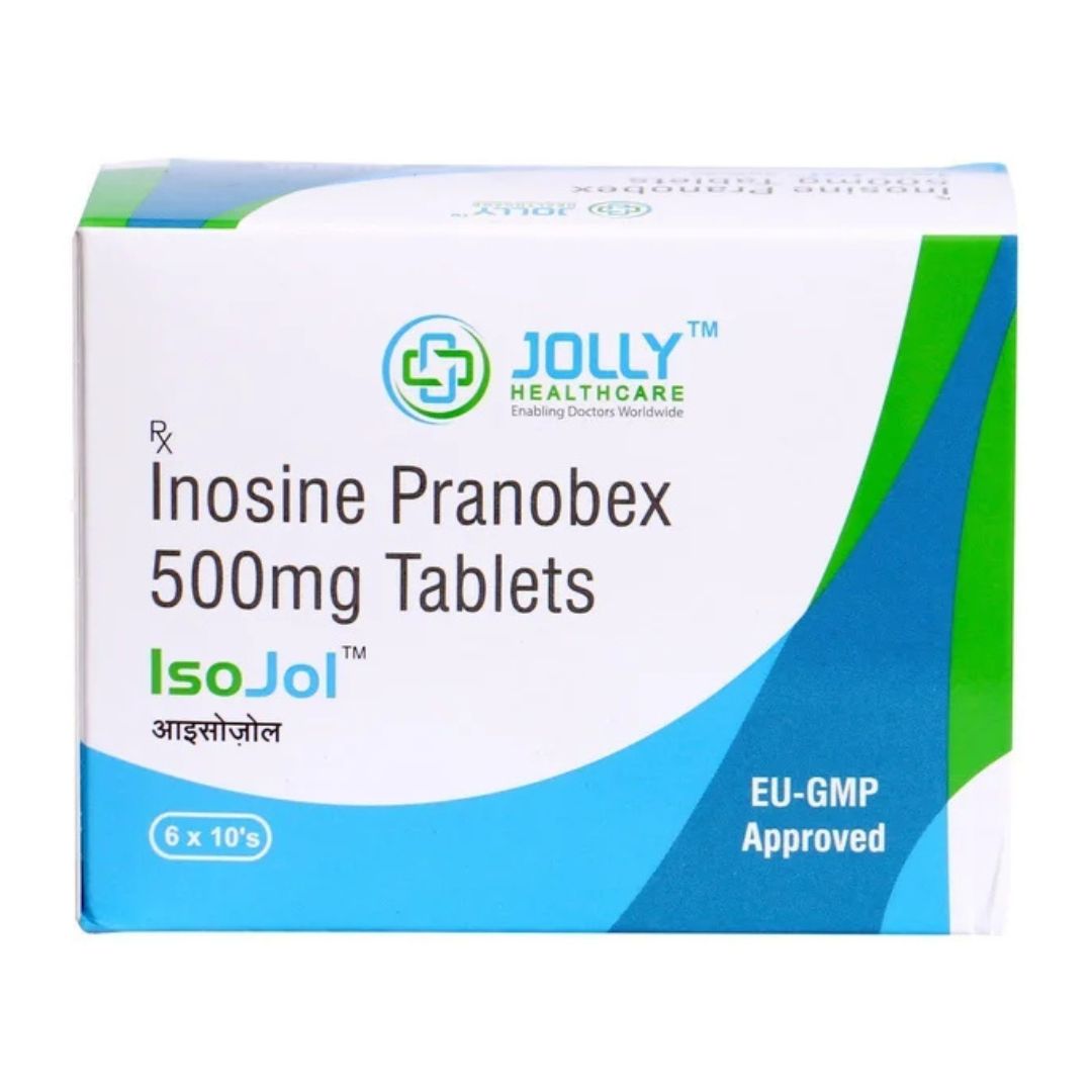 drugsgeneral_img Isojol 500mg Inosine Pranobex Tablet by Jolly Healthcare – Generic Isoprinosine Imunovir Antiviral Immunomodulator for HPV Genital Warts Herpes Simplex and SSPE SHIPPING TO USA, UK, UAE