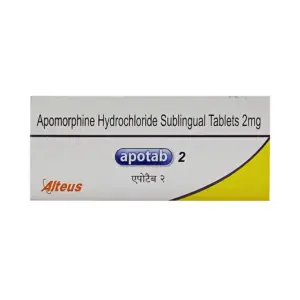 Apotab 2 mg (Apomorphine) sublingual tablet for erectile dysfunction and Parkinson’s disease. Available for shipping to USA, UK, and UAE