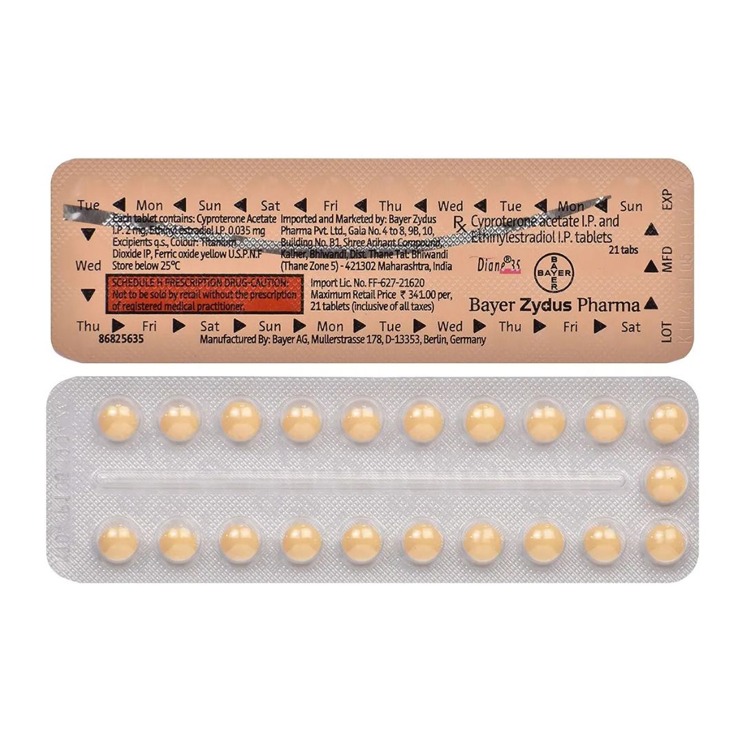 drugsgeneral_img Diane-35, 21 TABLETS STRIP BOX Tablet for PCOS Hormonal Acne Hirsutism and Androgen Excess